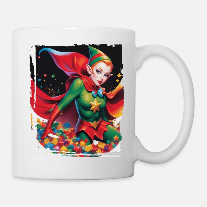 Weihnachtself als Superheld - Tasse - Weiß