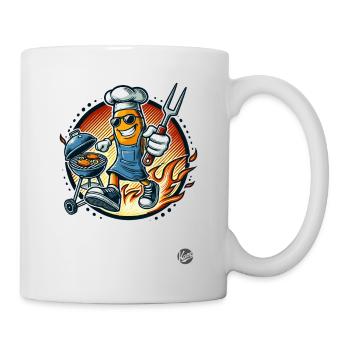 Grill master dessin animé rétro grillades avec des flammes - Mug blanc - blanc - Droite