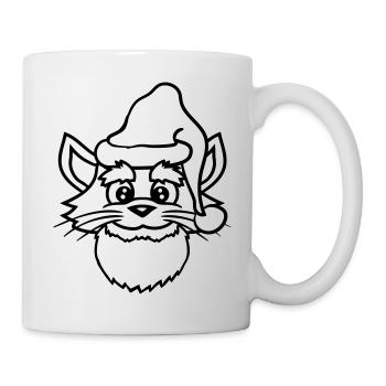 Chat du Père Noël Tête de chapeau de Noël d’hiver - Mug blanc - blanc - Droite