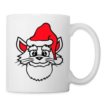 Chat du Père Noël Tête de chapeau de Noël d’hiver - Mug blanc - blanc - Droite