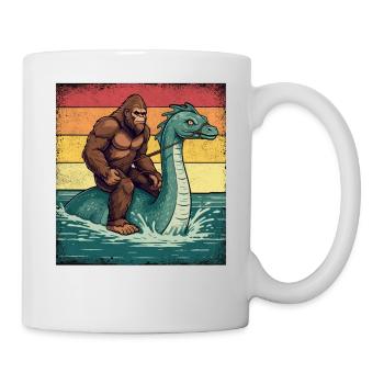 Bigfoot Reitet Loch Ness Monster Nessie - Tasse - Weiß - Rechts