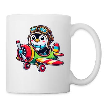 Penguin Pilot Flight License Airplane Propeller Machin - Mug - white - Right