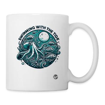 Moon and tide, swimming in the ocean with fish - Mug - white - Right