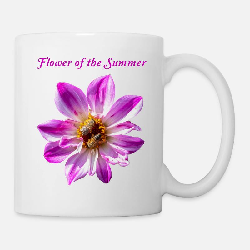 Fleur de Dahlia imperialis rose, Abeille, Naturel - Mug blanc - blanc