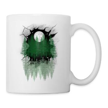 mystisch Wald Natur Fichten Bäume Tannen Mond - Tasse - Weiß - Rechts