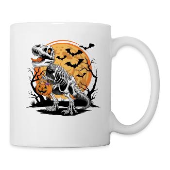 Halloween Skelett Dinosaurier mit Kürbis - Tasse - Weiß - Rechts