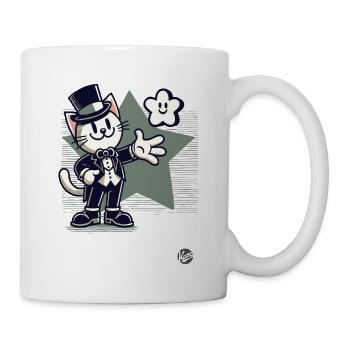 Chat de dessin animé rétro heureux en smoking avec étoile - Mug blanc - blanc - Droite