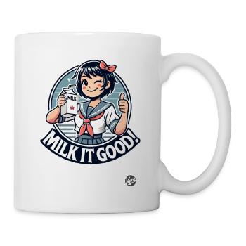 Pouces vers le haut fille de dessin animé buvant du lait - Mug blanc - blanc - Droite