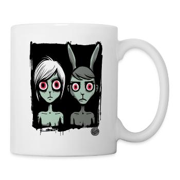 Two gloomy girls as cartoon characters - Mug - white - Right
