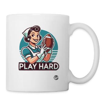 Retro Cartoon Hausfrau spielt American Football - Tasse - Weiß - Rechts