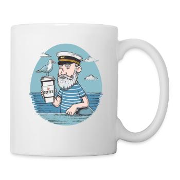 Vintage Seemann genießt Kaffee Nautisch - Tasse - Weiß - Rechts