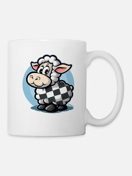 Karomuster mit süßem Cartoon-Schaf - Tasse - Weiß