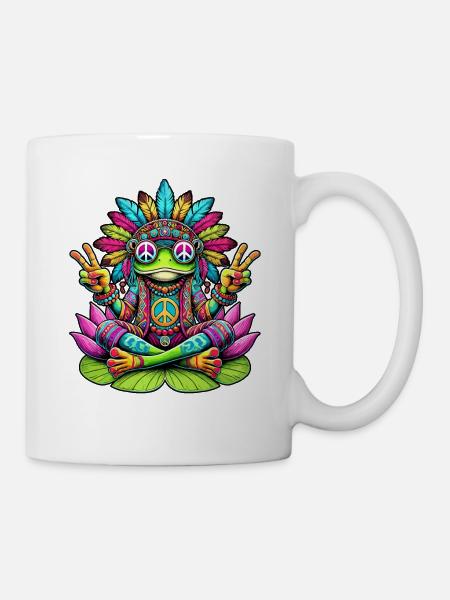 Hippie Frosch 70er Jahre 1970er 60er Jahre Party - Tasse - Weiß
