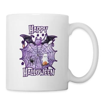 Happy Halloween Spinnennetz mit süßer Spinne - Tasse - Weiß - Rechts