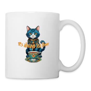 Skurrile Katze Tea Time Illustration Chat Fantaisiste - Mug blanc - blanc - Droite