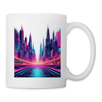 Neon Futuristic Cityscape – Sci-Fi Cyberpunk Art - Mug - white - Right