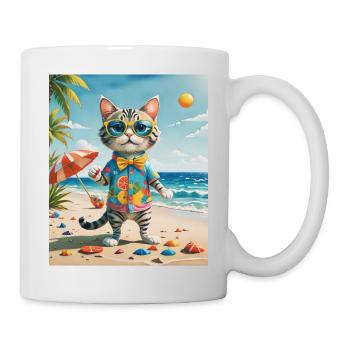 Beach Fun Cat Illustration Beachside Fun Cat - Mug - white - Right