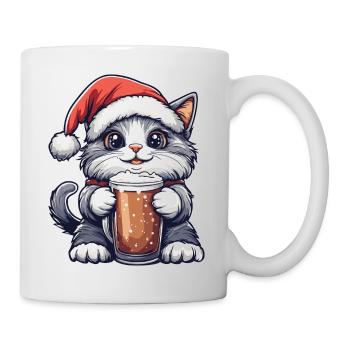 Katze Bier Xmas Weihnachten - Tasse - Weiß - Rechts