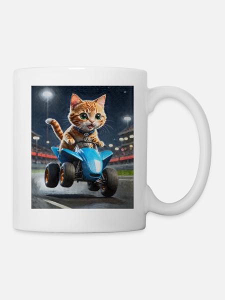 Speedy Whiskers - Rennkatze auf ATV Speedy - Tasse - Weiß