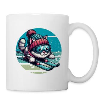 Wintersport Winter Ski Katze Schnee Kinder Lustig - Tasse - Weiß - Rechts