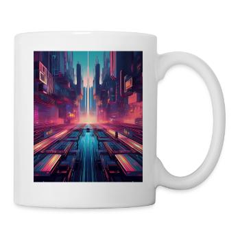 Cyberpunk Futuristic Cityscape – Neon Urban Design - Mug - white - Right