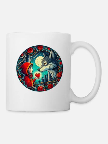 Märchen Rotkäppchen Wolf Kinder Herz Tierschutz - Tasse - Weiß