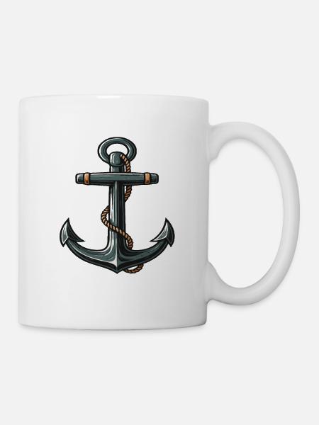 Piraten Anker T-Shirt Abenteuerlicher Nautik- Look - Tasse - Weiß