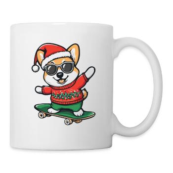 Corgi Hund Weihnachten Skateboard - Tasse - Weiß - Rechts
