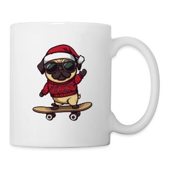 Mops Hund Weihnachten Skateboard - Tasse - Weiß - Rechts