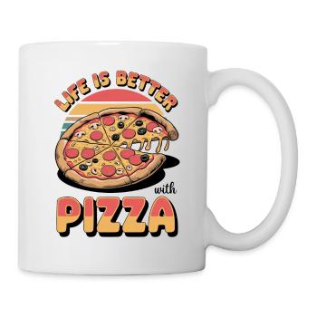 Mit Pizza lässt es sich besser leben - Tasse - Weiß - Rechts