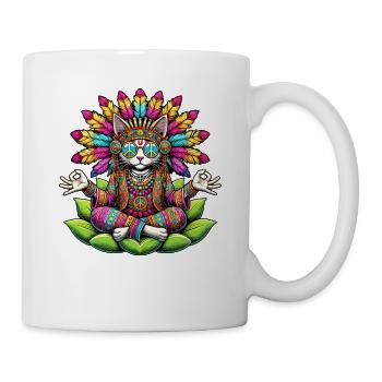 Hippie Katze 70er Jahre 1970er 60er Jahre Party - Tasse - Weiß - Rechts