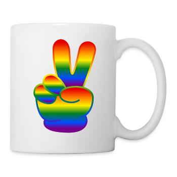 Regenbogen Hand Peace Zeichen - Tasse - Weiß - Rechts