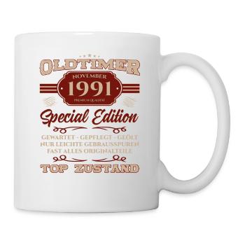 33. Geburtstag November Oldtimer 1991 Jahrgang - Tasse - Weiß - Rechts