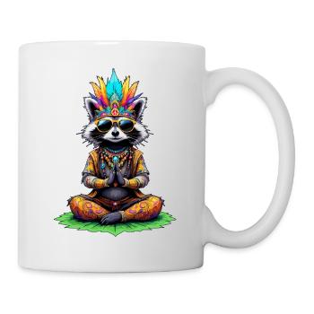 Hippie Meditation Raccoon 70s 60s Party - Mug - white - Right