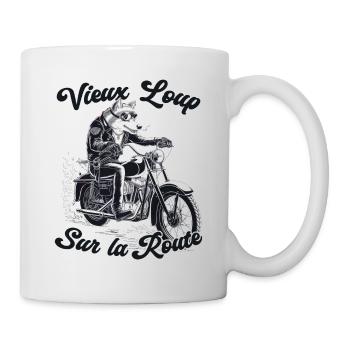 Alter Wolf Biker Auf Der Straße - Biker - Tasse - Weiß - Rechts