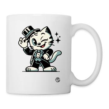 Bonjour Hello, Classic Retro Cartoon Cat - Mug - white - Right