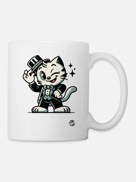 Bonjour Hallo, Klassische Retro Cartoon-Katze - Tasse - Weiß