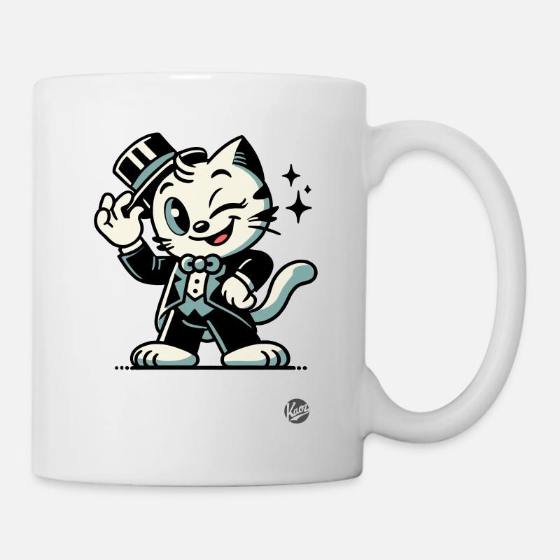 Bonjour Bonjour, Chat de dessin animé rétro classique - Mug blanc - blanc