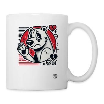 Sad bear waves goodbye with hearts - Mug - white - Right