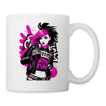 Urban Punk Straßenkunst mit neonpinken Akzenten - Tasse - Weiß - Rechts
