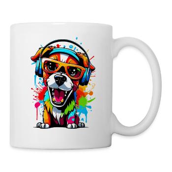 Hund mit Kopfhörer und Sonnenbrille - Tasse - Weiß - Rechts