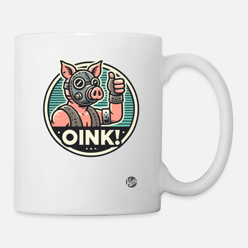 Pig with mask: thumbs up and "Oink" - Mug - white