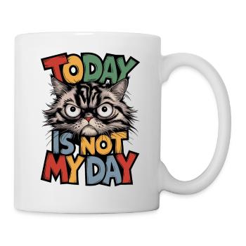 Wütende Katze "Heute ist nicht mein Tag" Sarkastische Kunst - Tasse - Weiß - Rechts