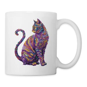 Lebendige psychedelische Katze - Bunte Katzenkunst - Tasse - Weiß - Rechts