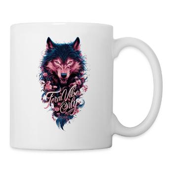 Nur wilde Vibes - Bold Wolf und florale Kunst - Tasse - Weiß - Rechts