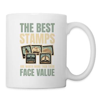 Lustige Briefmarken Briefmarkensammlung Humor - Tasse - Weiß - Rechts