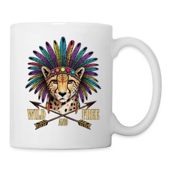 Wildes und freies Geparden-Stammesfedern-Design - Tasse - Weiß - Rechts