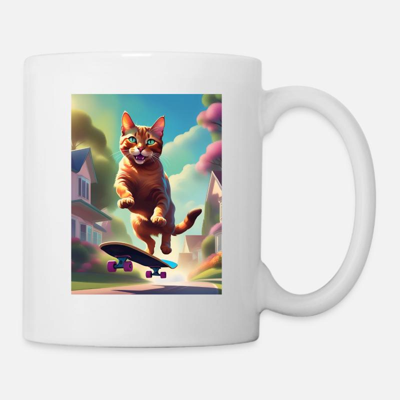 Katze Skateboaring - Tasse - Weiß