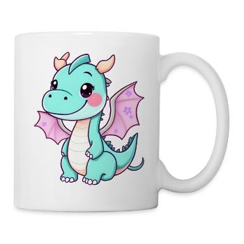 Dragon de dessin animé souriant avec des ailes violettes - Mug blanc - blanc - Droite