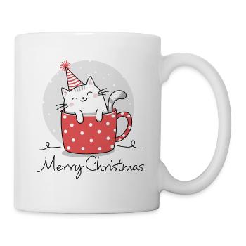 Merry Christmas Süße Katze in der Tasse Xmas - Tasse - Weiß - Rechts